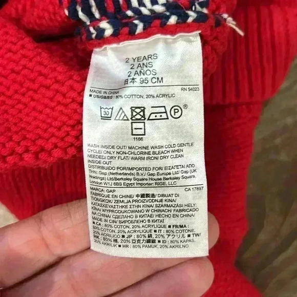 GAP Christmas shawl neck cardigan sweater toddler size 2 years red deer design - Picture 11 of 12